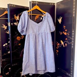 Old Navy Blue and White Check Dress Rouche Back XL Tall